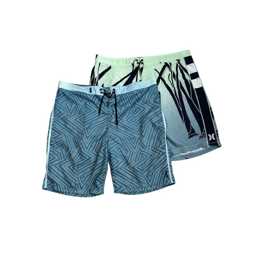 Hurley Board Shorts Green and Light Blue Men's Swim Trunks Pair Size 40 XL